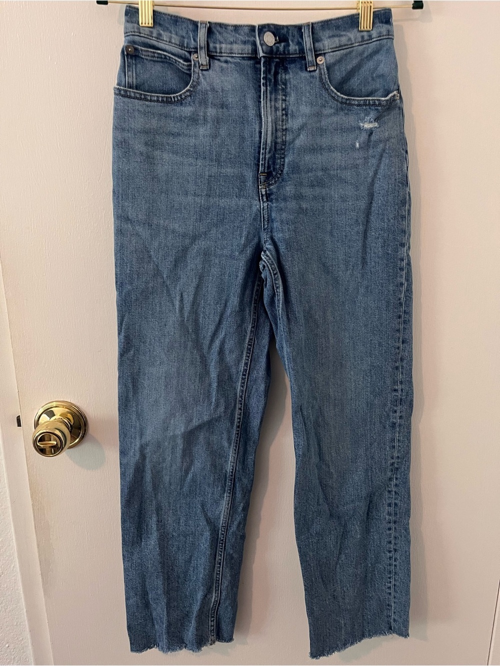 Everlane Women’s Way High Blue Jean Straight Leg 26 Regular Raw Hem